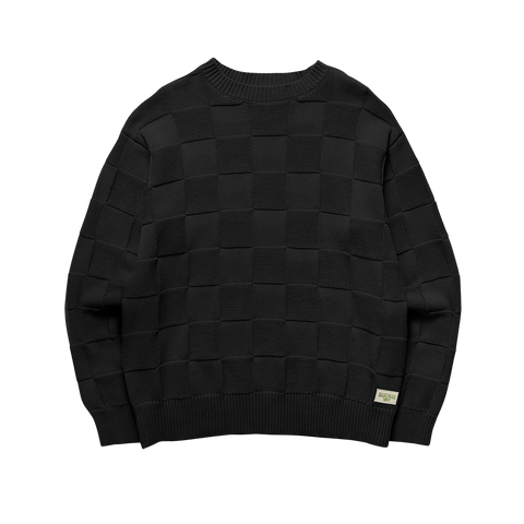 Check Knit Crewneck - Black