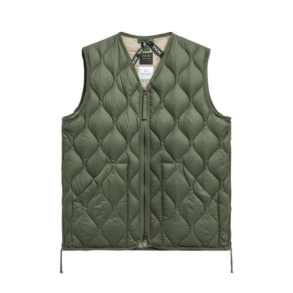 ◯tamomo◯NYLON ARMY QUILT VEST Military Style Quilted Padded Ripstop Nylon Vest - Olive