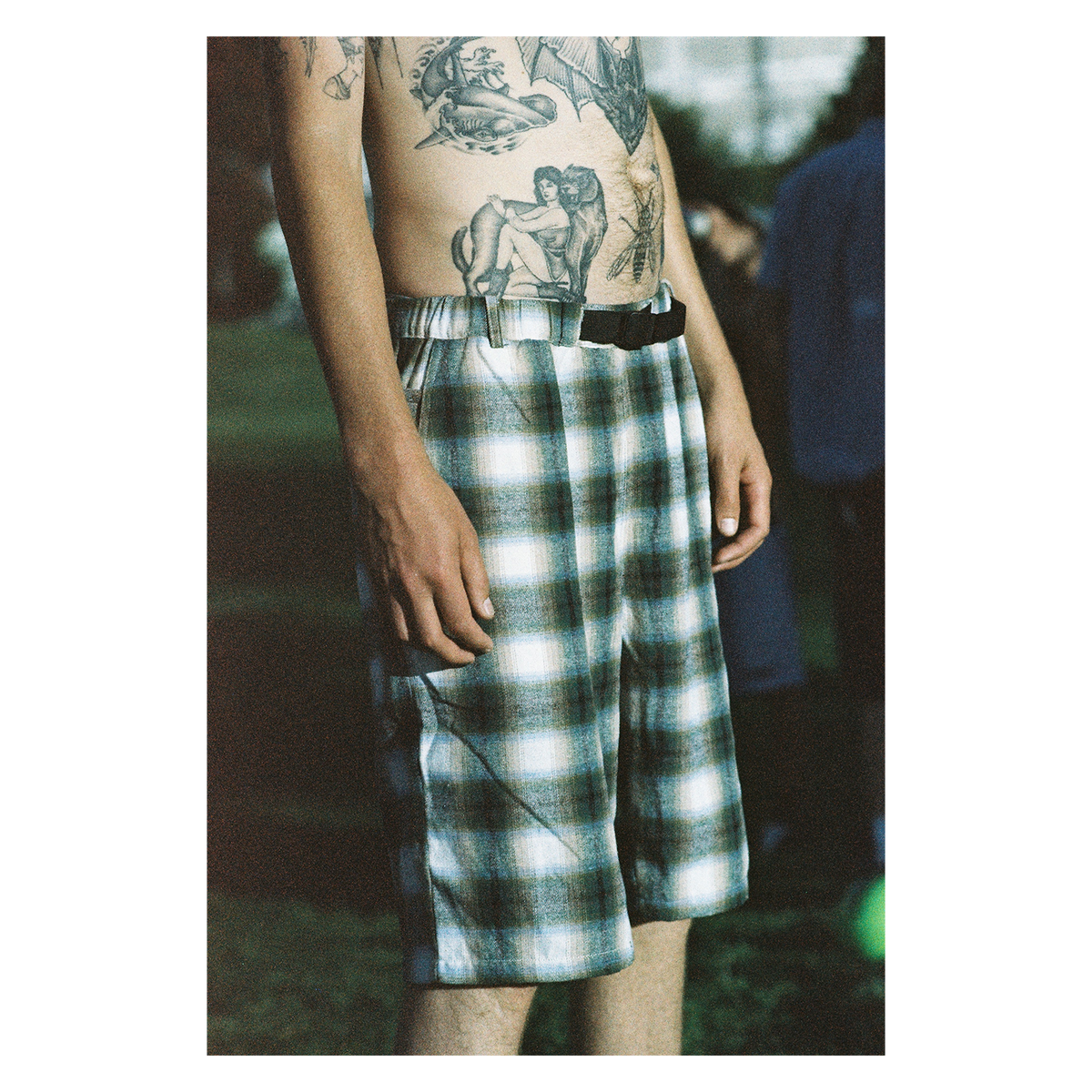Peace Circle Belted Short - Green Plaid