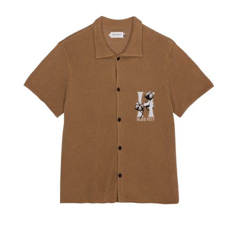 Knit H S/S Button Up - Caramel