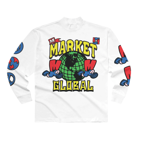 Market Runs The World Mock Neck - White